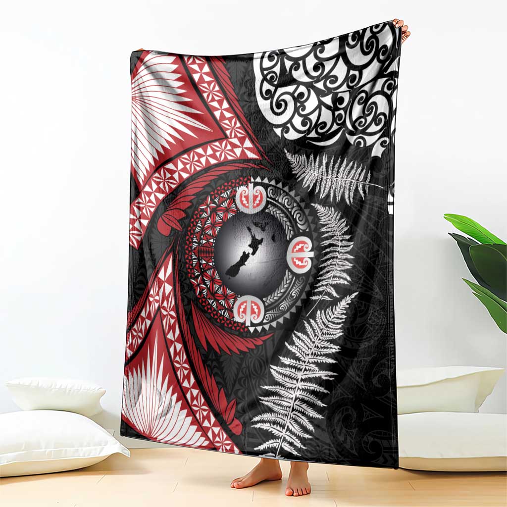 Tonga and New Zealand Together Blanket Ngatu Art Tribal Maori Tattoo and Silver Fern LT03 - Polynesian Pride