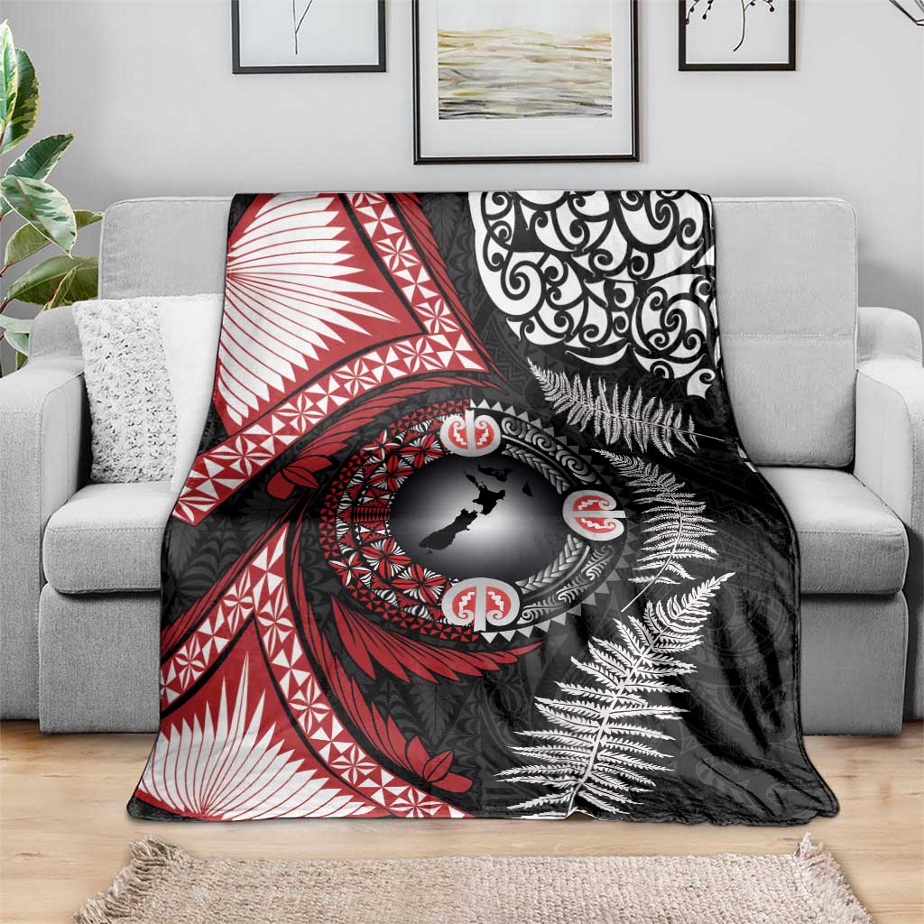 Tonga and New Zealand Together Blanket Ngatu Art Tribal Maori Tattoo and Silver Fern LT03 - Polynesian Pride