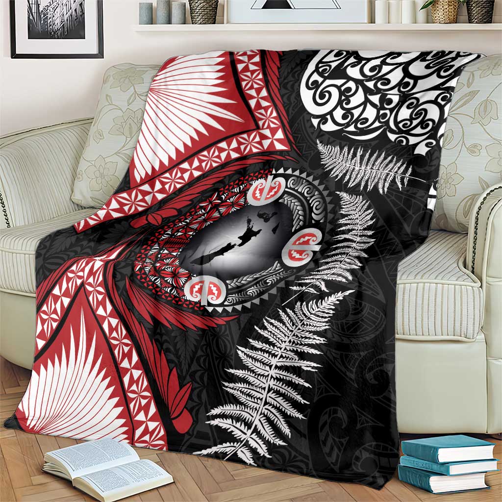 Tonga and New Zealand Together Blanket Ngatu Art Tribal Maori Tattoo and Silver Fern LT03 - Polynesian Pride