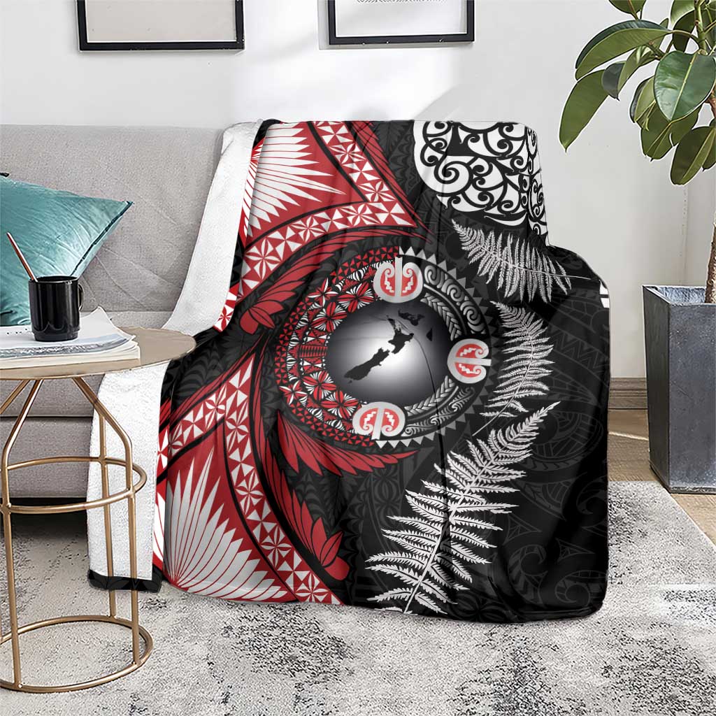 Tonga and New Zealand Together Blanket Ngatu Art Tribal Maori Tattoo and Silver Fern LT03 - Polynesian Pride