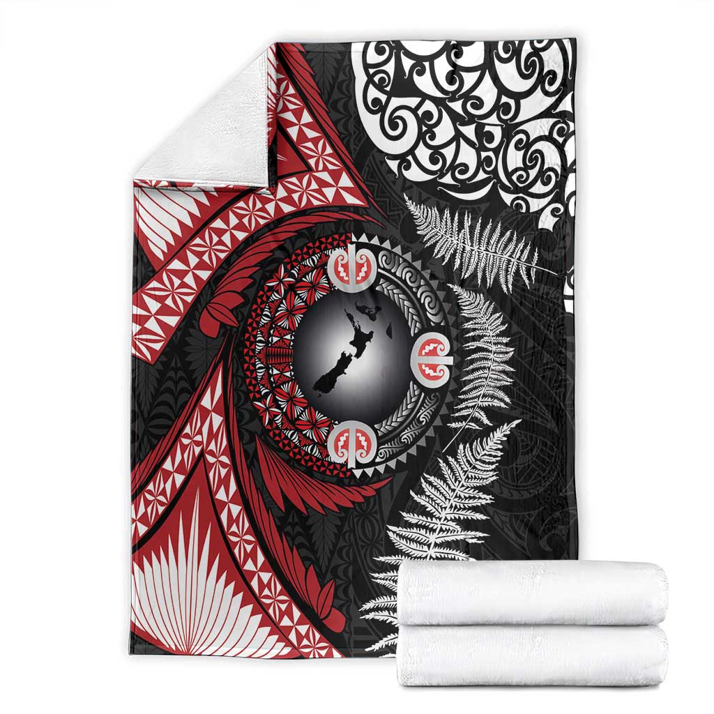 Tonga and New Zealand Together Blanket Ngatu Art Tribal Maori Tattoo and Silver Fern LT03 - Polynesian Pride