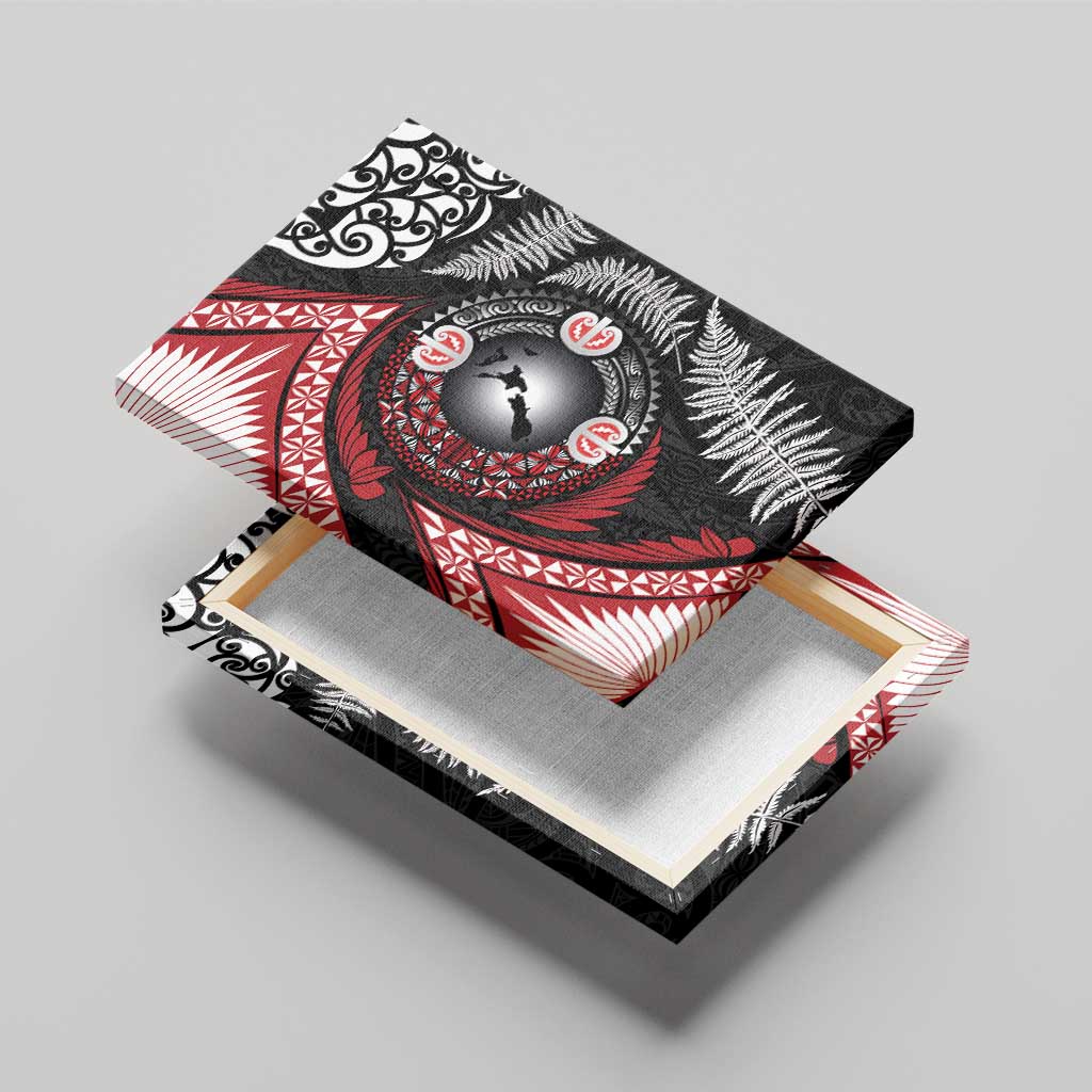 Tonga and New Zealand Together Canvas Wall Art Ngatu Art Tribal Maori Tattoo and Silver Fern LT03 - Polynesian Pride