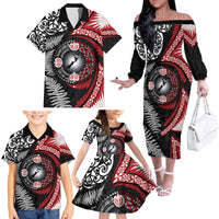 Tonga and New Zealand Together Family Matching Off The Shoulder Long Sleeve Dress and Hawaiian Shirt Ngatu Art Tribal Maori Tattoo and Silver Fern LT03 - Polynesian Pride