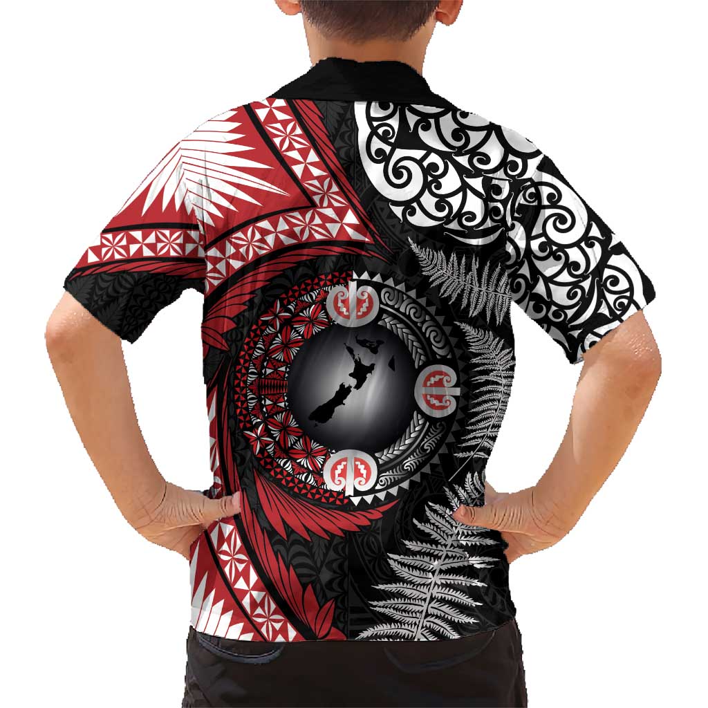 Tonga and New Zealand Together Family Matching Short Sleeve Bodycon Dress and Hawaiian Shirt Ngatu Art Tribal Maori Tattoo and Silver Fern LT03 - Polynesian Pride