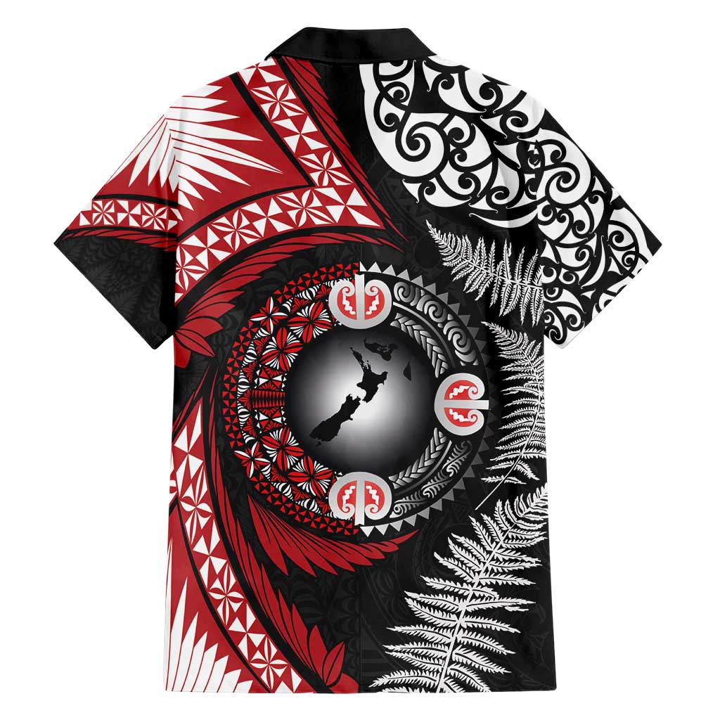 Tonga and New Zealand Together Family Matching Short Sleeve Bodycon Dress and Hawaiian Shirt Ngatu Art Tribal Maori Tattoo and Silver Fern LT03 - Polynesian Pride