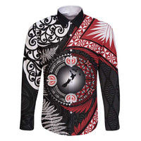 Tonga and New Zealand Together Family Matching Short Sleeve Bodycon Dress and Hawaiian Shirt Ngatu Art Tribal Maori Tattoo and Silver Fern LT03 Dad's Shirt - Long Sleeve Black - Polynesian Pride