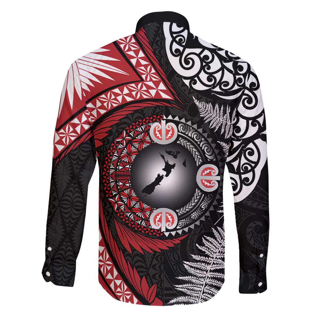 Tonga and New Zealand Together Family Matching Short Sleeve Bodycon Dress and Hawaiian Shirt Ngatu Art Tribal Maori Tattoo and Silver Fern LT03 - Polynesian Pride