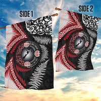 Tonga and New Zealand Together Garden Flag Ngatu Art Tribal Maori Tattoo and Silver Fern
