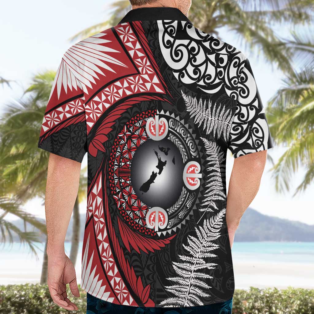 Tonga and New Zealand Together Hawaiian Shirt Ngatu Art Tribal Maori Tattoo and Silver Fern