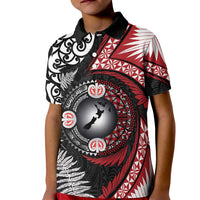 Tonga and New Zealand Together Kid Polo Shirt Ngatu Art Tribal Maori Tattoo and Silver Fern LT03 Kid Black - Polynesian Pride