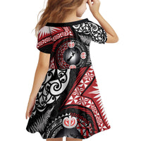 Tonga and New Zealand Together Kid Short Sleeve Dress Ngatu Art Tribal Maori Tattoo and Silver Fern