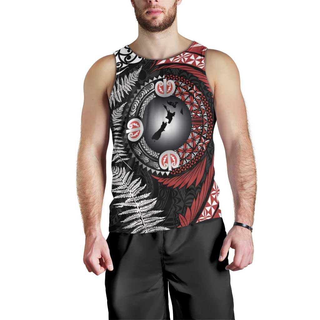 Tonga and New Zealand Together Men Tank Top Ngatu Art Tribal Maori Tattoo and Silver Fern LT03 - Polynesian Pride