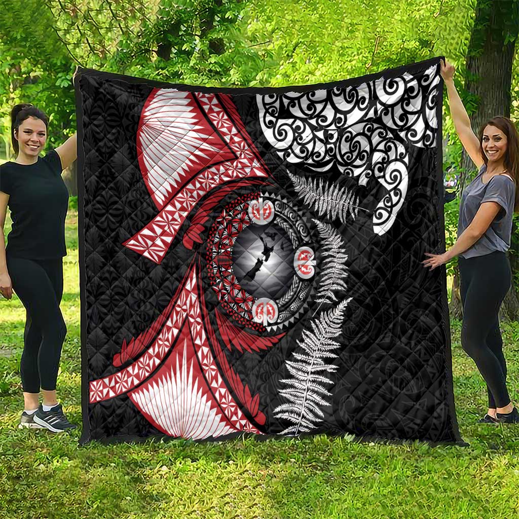 Tonga and New Zealand Together Quilt Ngatu Art Tribal Maori Tattoo and Silver Fern LT03 - Polynesian Pride