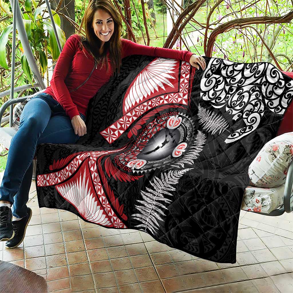 Tonga and New Zealand Together Quilt Ngatu Art Tribal Maori Tattoo and Silver Fern LT03 - Polynesian Pride