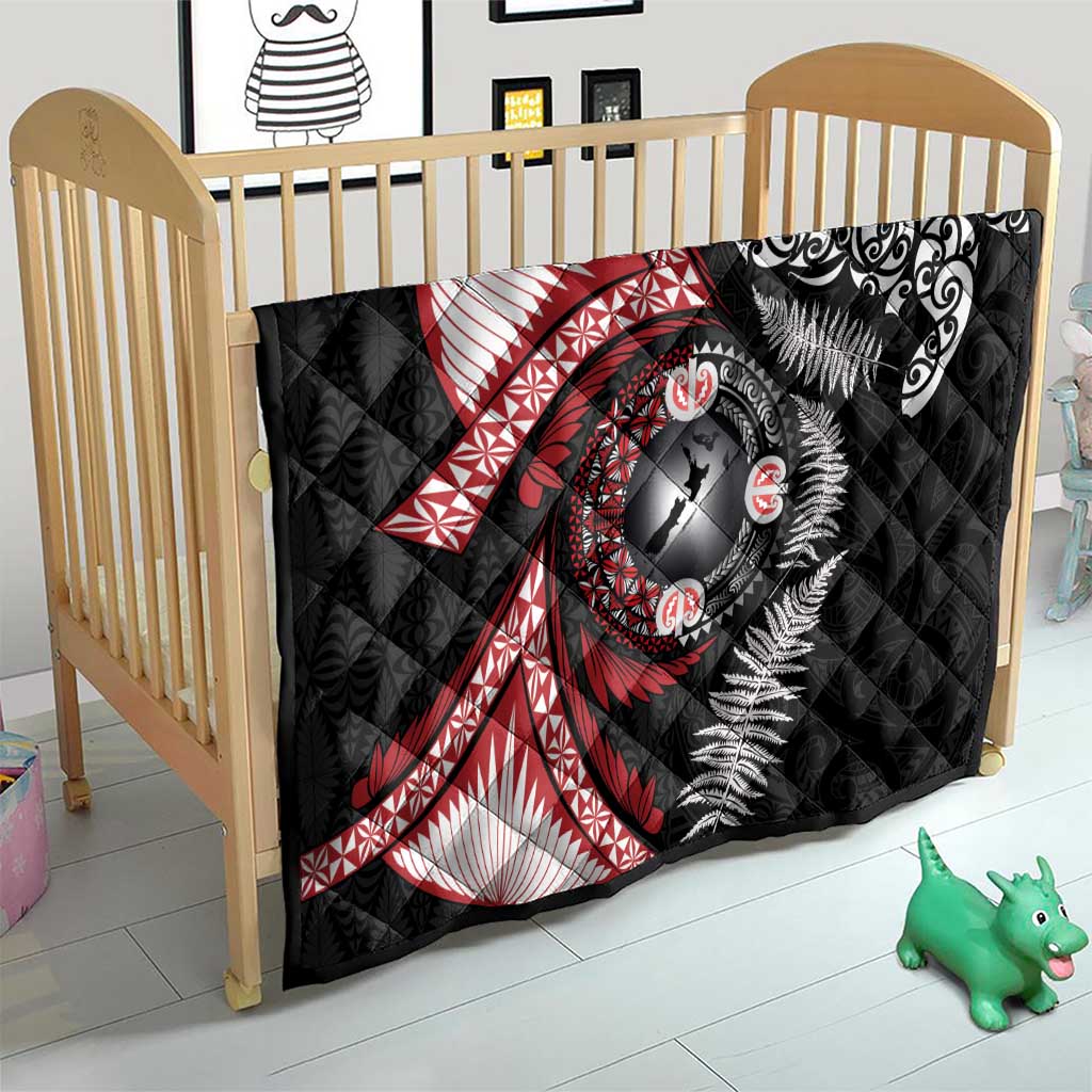 Tonga and New Zealand Together Quilt Ngatu Art Tribal Maori Tattoo and Silver Fern LT03 - Polynesian Pride