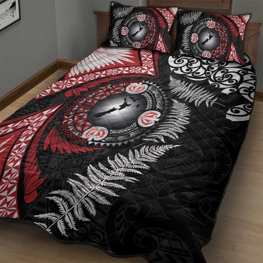 Tonga and New Zealand Together Quilt Bed Set Ngatu Art Tribal Maori Tattoo and Silver Fern