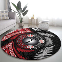 Tonga and New Zealand Together Round Carpet Ngatu Art Tribal Maori Tattoo and Silver Fern LT03 - Polynesian Pride