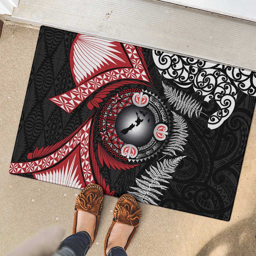 Tonga and New Zealand Together Rubber Doormat Ngatu Art Tribal Maori Tattoo and Silver Fern LT03 - Polynesian Pride