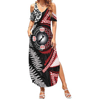 Tonga and New Zealand Together Summer Maxi Dress Ngatu Art Tribal Maori Tattoo and Silver Fern
