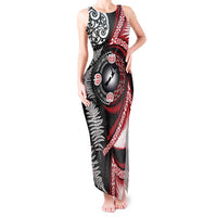 Tonga and New Zealand Together Tank Maxi Dress Ngatu Art Tribal Maori Tattoo and Silver Fern LT03 Women Black - Polynesian Pride