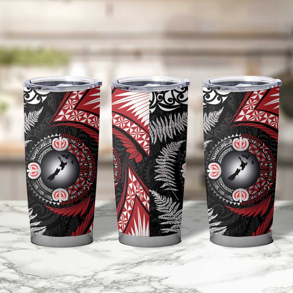 Tonga and New Zealand Together Tumbler Cup Ngatu Art Tribal-Maori Tattoo and Silver Fern
