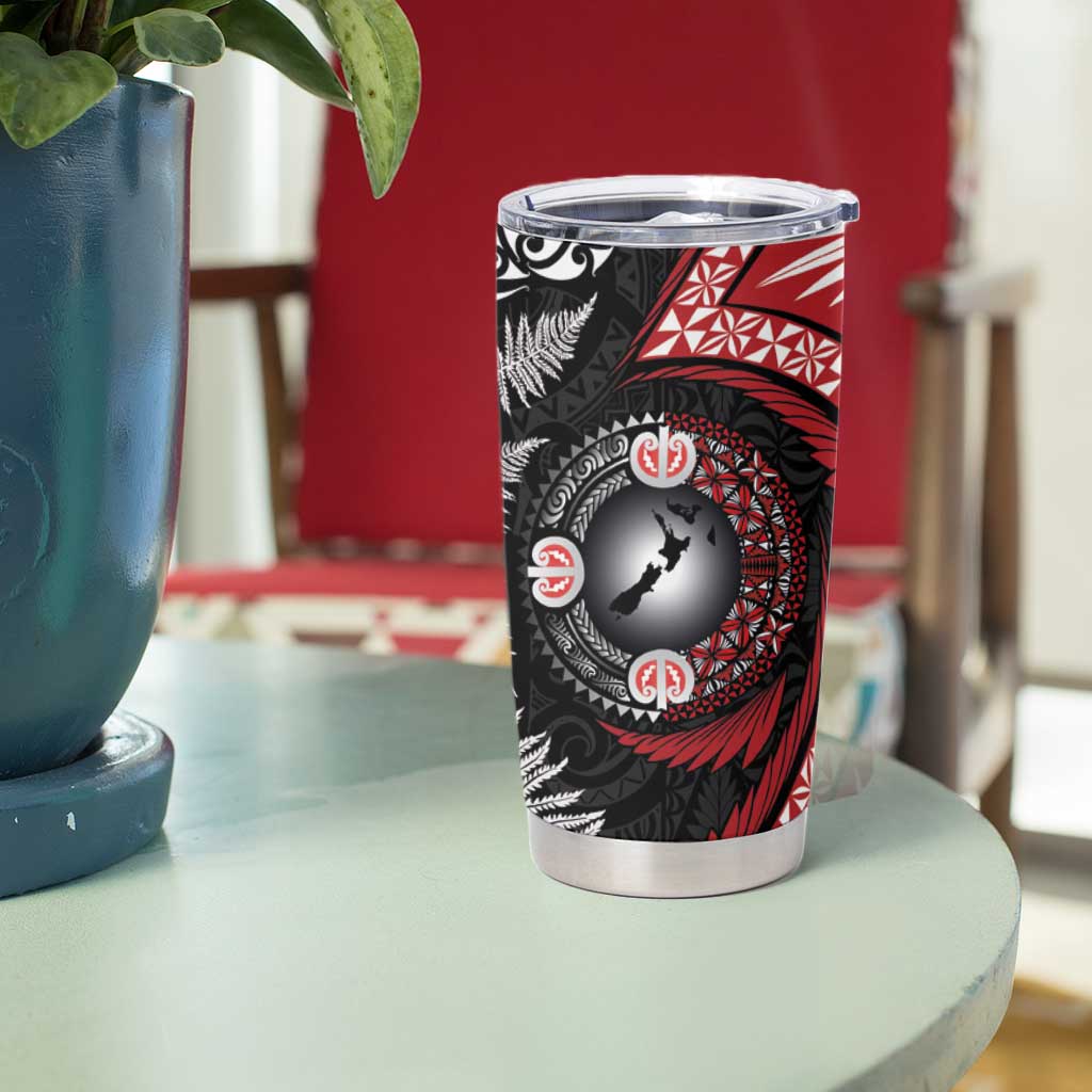 Tonga and New Zealand Together Tumbler Cup Ngatu Art Tribal-Maori Tattoo and Silver Fern