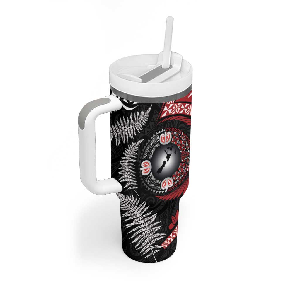 Tonga and New Zealand Together Tumbler With Handle Ngatu Art Tribal-Maori Tattoo and Silver Fern