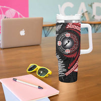 Tonga and New Zealand Together Tumbler With Handle Ngatu Art Tribal-Maori Tattoo and Silver Fern