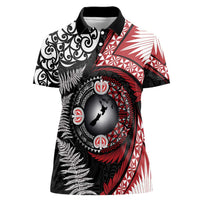 Tonga and New Zealand Together Women Polo Shirt Ngatu Art Tribal Maori Tattoo and Silver Fern LT03 Female Black - Polynesian Pride