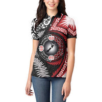 Tonga and New Zealand Together Women Polo Shirt Ngatu Art Tribal Maori Tattoo and Silver Fern LT03 - Polynesian Pride