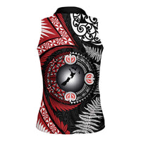 Tonga and New Zealand Together Women Sleeveless Polo Shirt Ngatu Art Tribal Maori Tattoo and Silver Fern LT03 - Polynesian Pride