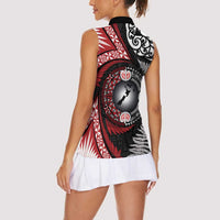 Tonga and New Zealand Together Women Sleeveless Polo Shirt Ngatu Art Tribal Maori Tattoo and Silver Fern LT03 - Polynesian Pride