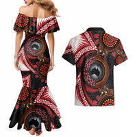 Tonga and Australia Together Couples Matching Mermaid Dress and Hawaiian Shirt Ngatu Art Tribal Aboriginal Tattoo Pattern