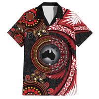Tonga and Australia Together Family Matching Long Sleeve Bodycon Dress and Hawaiian Shirt Ngatu Art Tribal Aboriginal Tattoo Pattern LT03 Dad's Shirt - Short Sleeve Black - Polynesian Pride