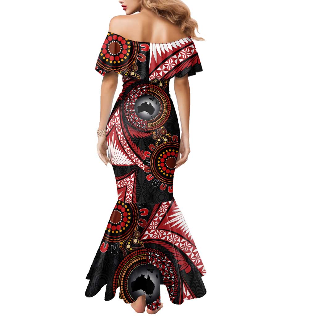 Tonga and Australia Together Family Matching Mermaid Dress and Hawaiian Shirt Ngatu Art Tribal Aboriginal Tattoo Pattern LT03 - Polynesian Pride
