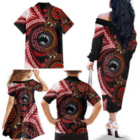 Tonga and Australia Together Family Matching Off The Shoulder Long Sleeve Dress and Hawaiian Shirt Ngatu Art Tribal Aboriginal Tattoo Pattern LT03 - Polynesian Pride