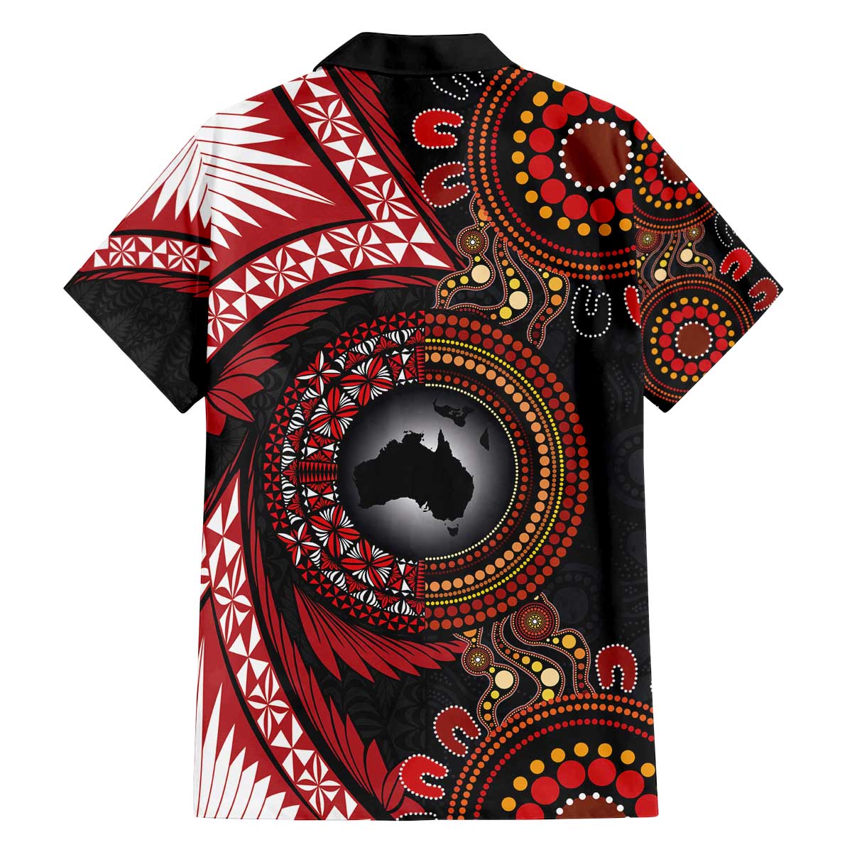 Tonga and Australia Together Family Matching Off The Shoulder Long Sleeve Dress and Hawaiian Shirt Ngatu Art Tribal Aboriginal Tattoo Pattern LT03 - Polynesian Pride