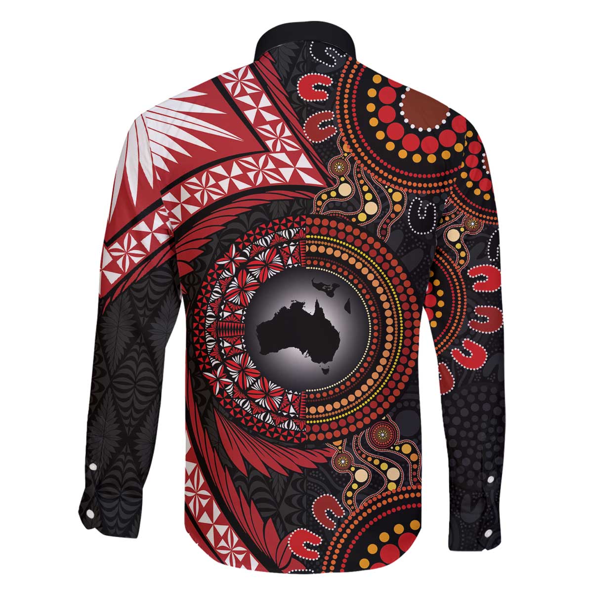 Tonga and Australia Together Family Matching Off The Shoulder Long Sleeve Dress and Hawaiian Shirt Ngatu Art Tribal Aboriginal Tattoo Pattern LT03 - Polynesian Pride