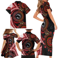 Tonga and Australia Together Family Matching Short Sleeve Bodycon Dress and Hawaiian Shirt Ngatu Art Tribal Aboriginal Tattoo Pattern LT03 - Polynesian Pride
