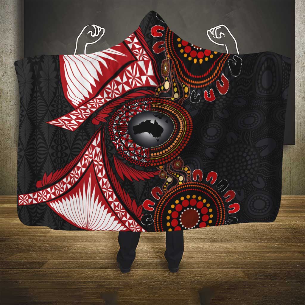 Tonga and Australia Together Hooded Blanket Ngatu Art Tribal Aboriginal Tattoo Pattern