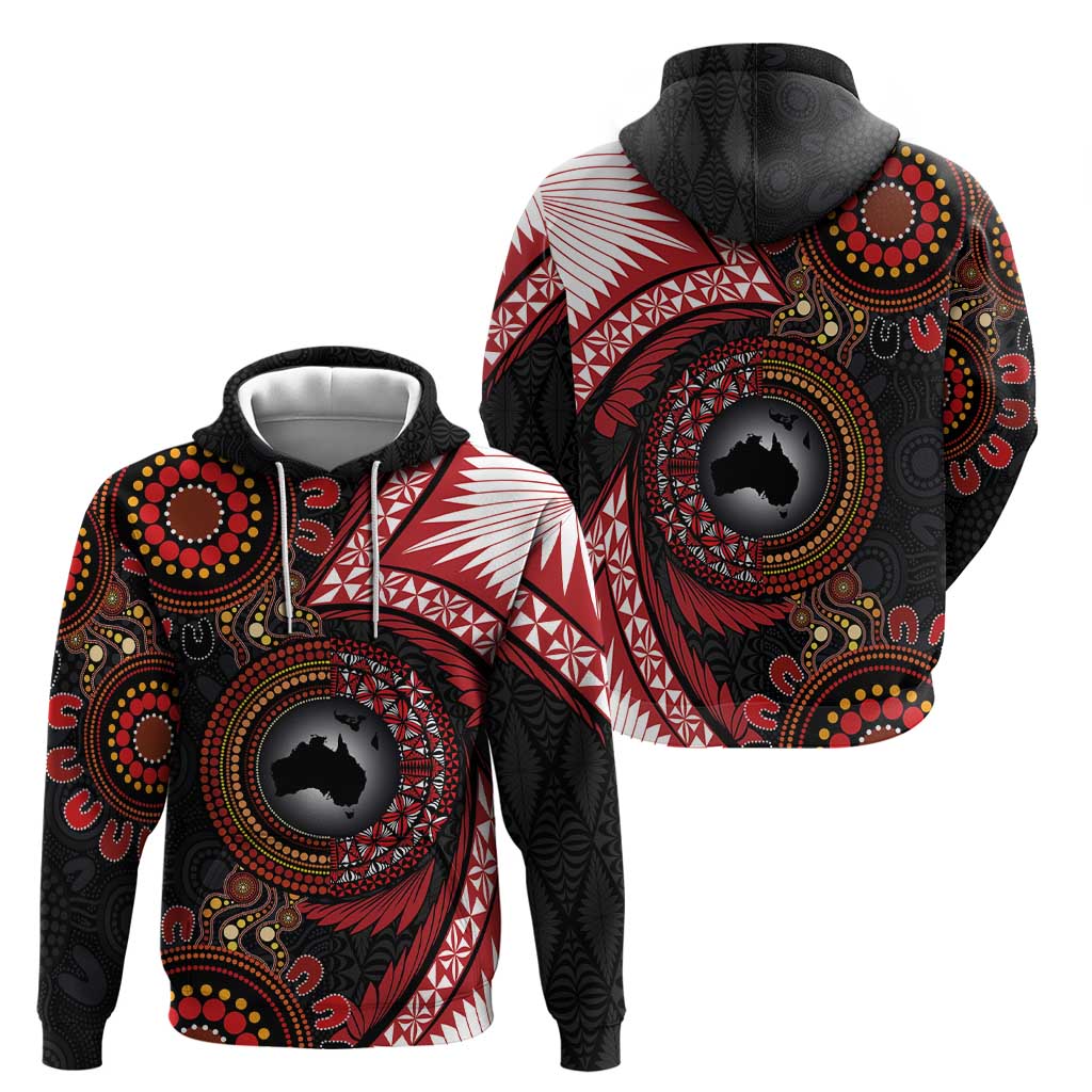 Tonga and Australia Together Hoodie Ngatu Art Tribal Aboriginal Tattoo Pattern