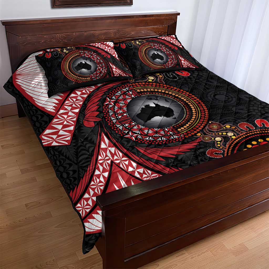 Tonga and Australia Together Quilt Bed Set Ngatu Art Tribal Aboriginal Tattoo Pattern