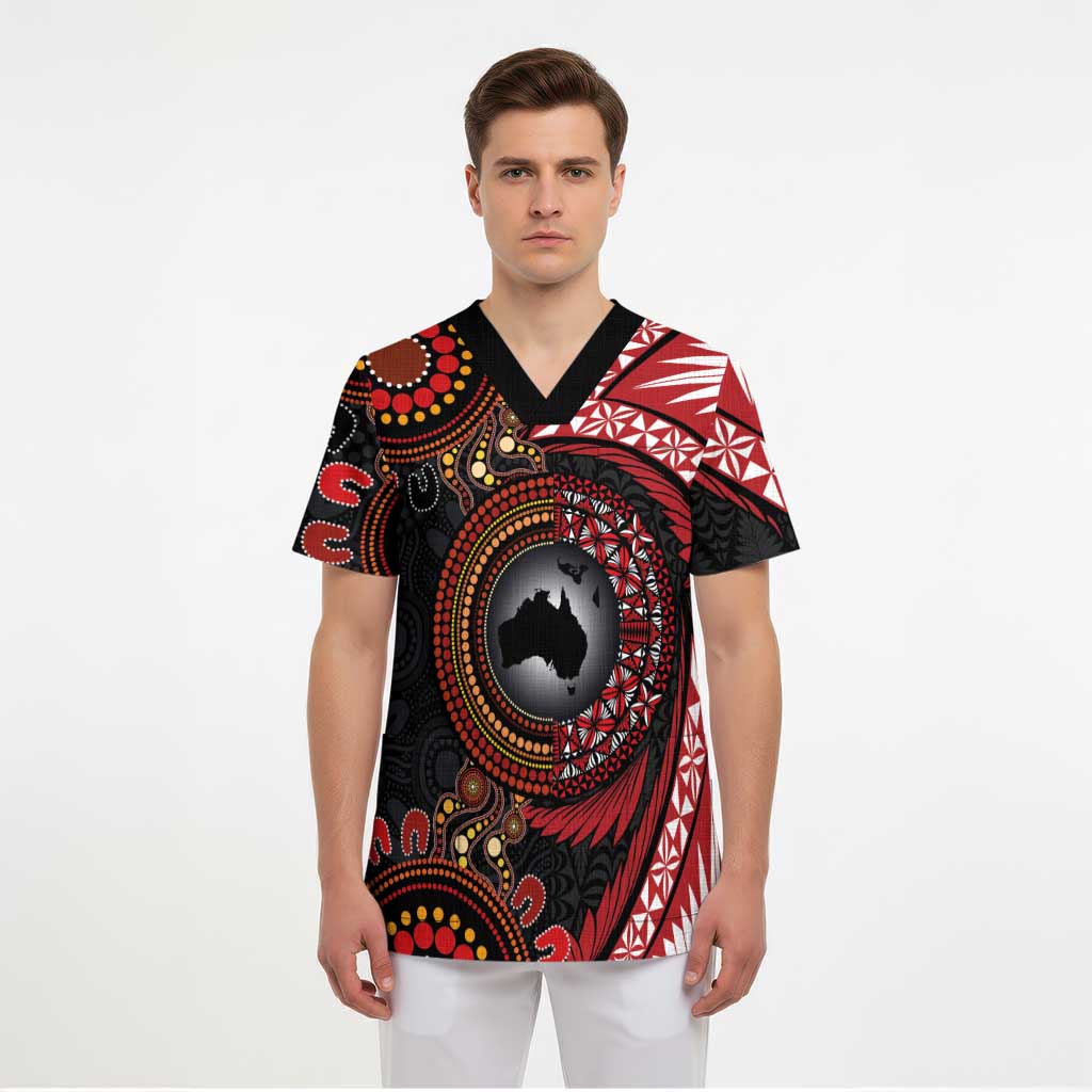 Tonga and Australia Together Scrub Top Ngatu Art Tribal Aboriginal Tattoo Pattern - Polynesian Pride