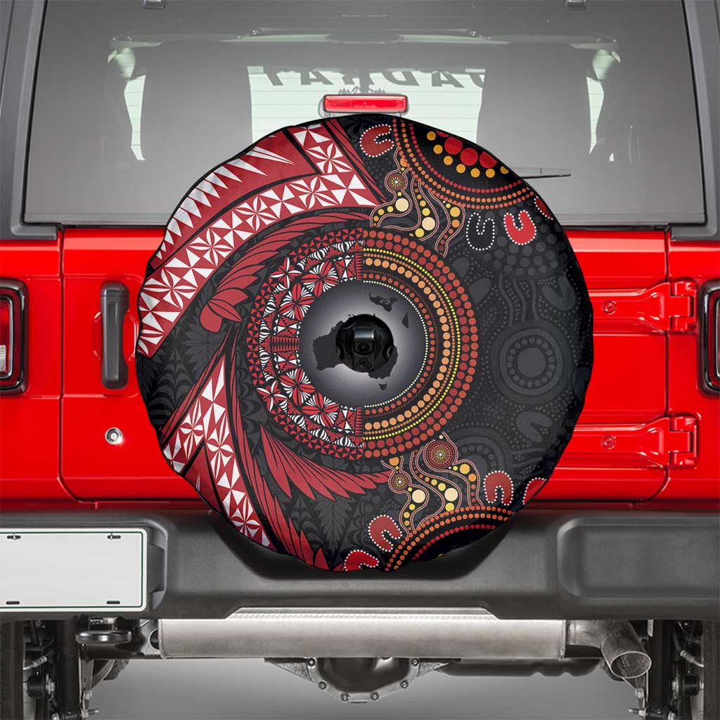 Tonga and Australia Together Spare Tire Cover Ngatu Art Tribal Aboriginal Tattoo Pattern