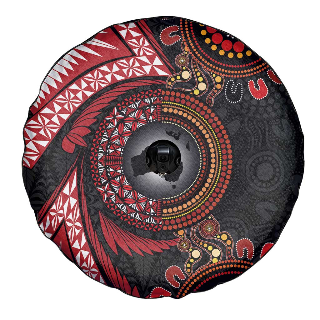 Tonga and Australia Together Spare Tire Cover Ngatu Art Tribal Aboriginal Tattoo Pattern