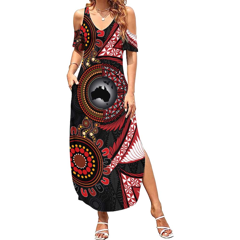Tonga and Australia Together Summer Maxi Dress Ngatu Art Tribal Aboriginal Tattoo Pattern