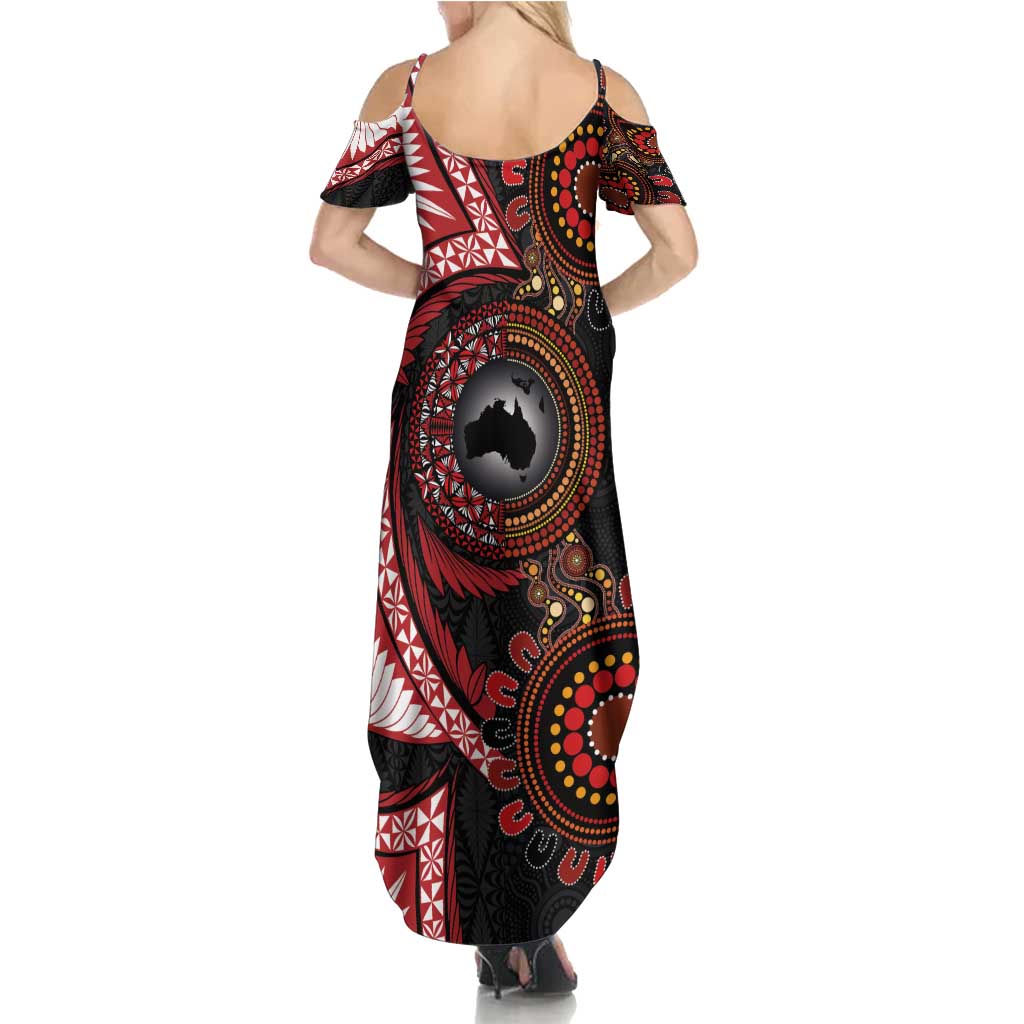 Tonga and Australia Together Summer Maxi Dress Ngatu Art Tribal Aboriginal Tattoo Pattern