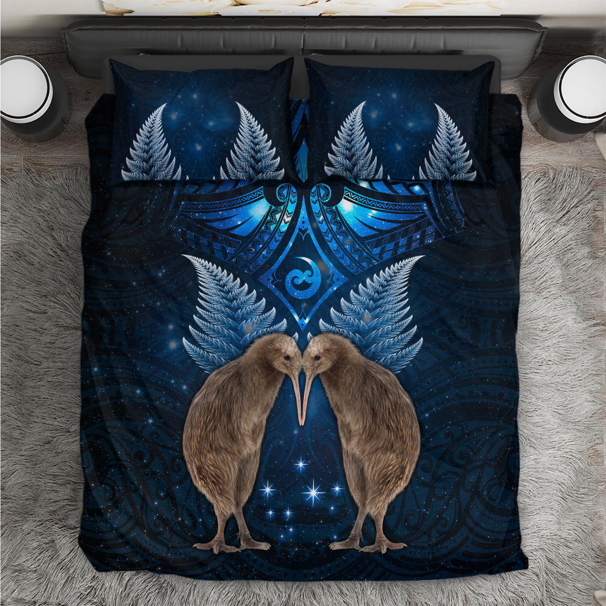 New Zealand Maori Matariki Bedding Set Hongi Kiwi Bird and Silver Fern LT03