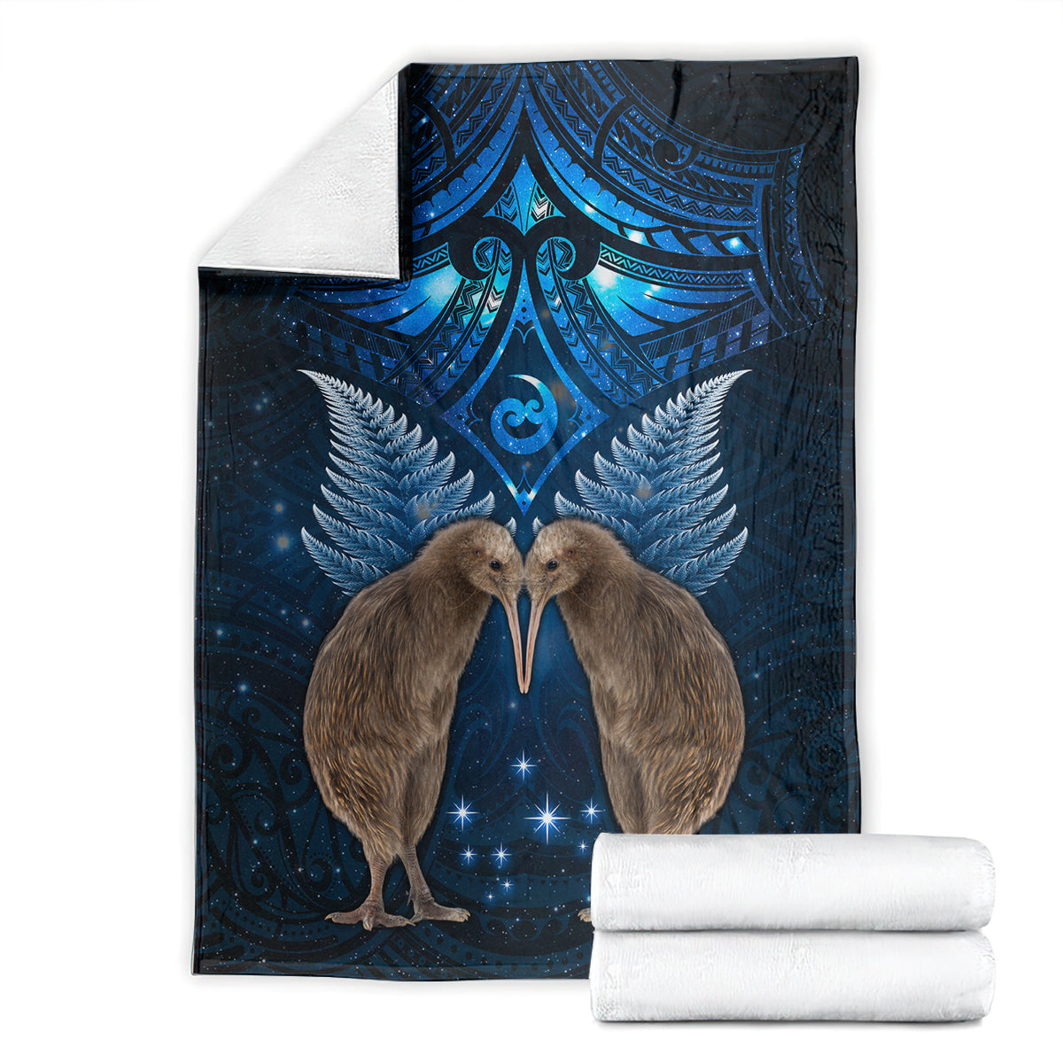 New Zealand Maori Matariki Blanket Hongi Kiwi Bird and Silver Fern LT03