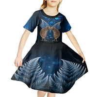 New Zealand Maori Matariki Kid Short Sleeve Dress Hongi Kiwi Bird and Silver Fern LT03 - Polynesian Pride